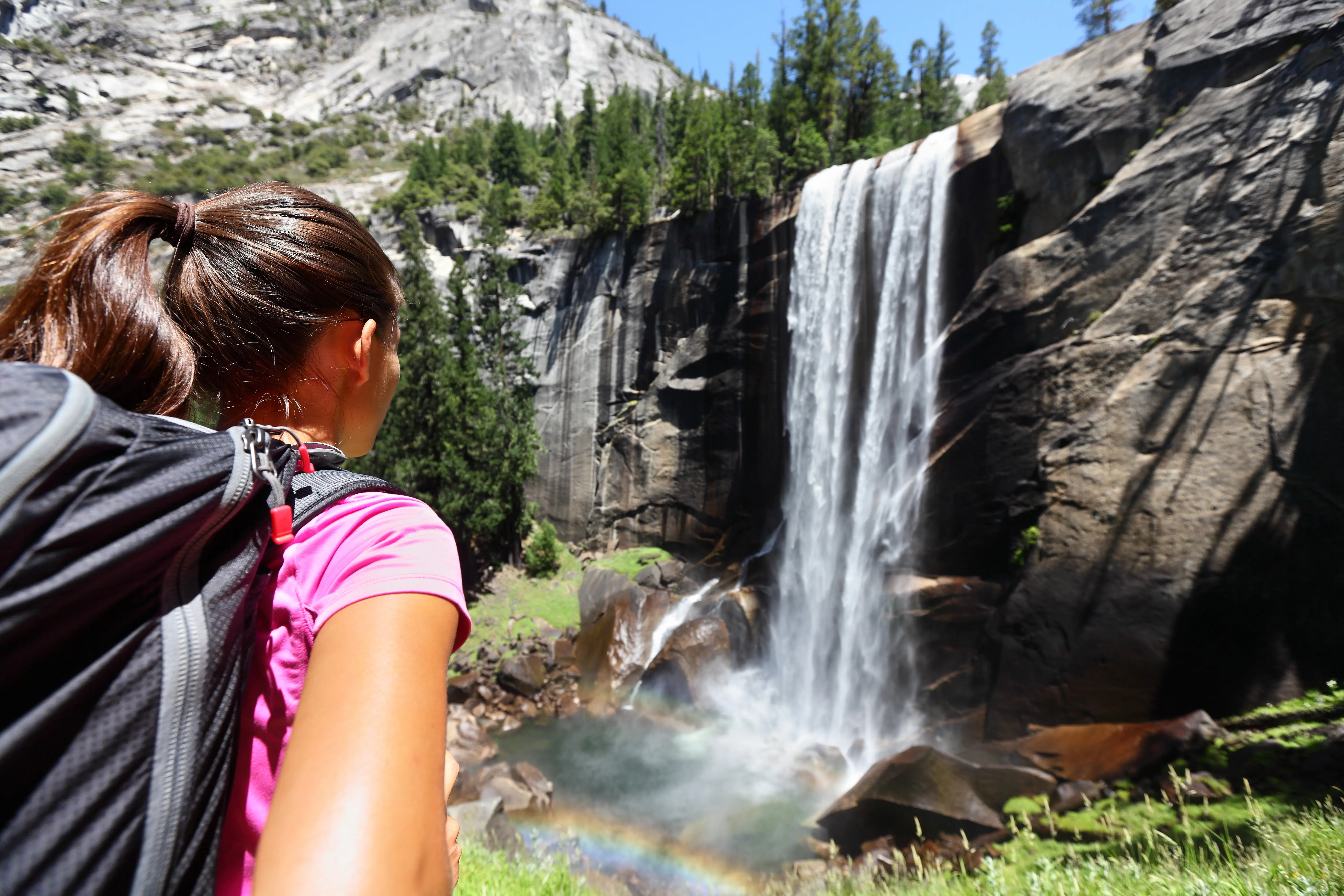Vernal falls Yosemite National park Female hiker