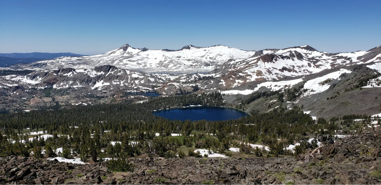 Views from Mt. Tallac Desolation wilderness in snow peaks