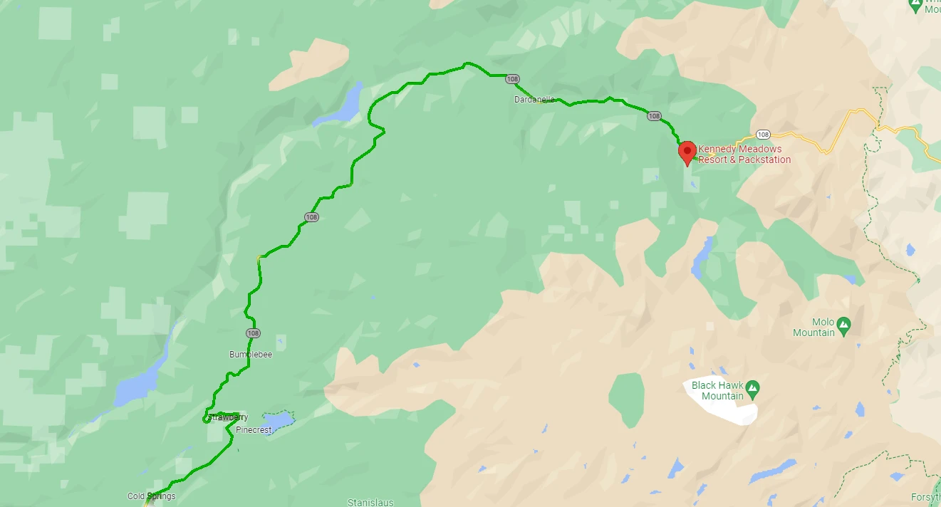 Map Highway 108 to Kennedy Meadows