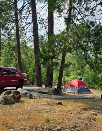 Camping and red truck bass lake