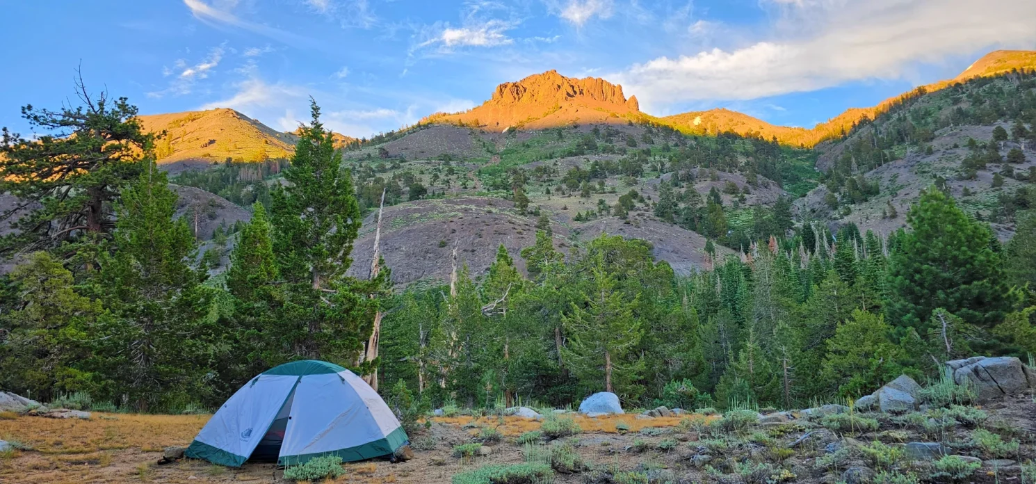 Tent on Ridge hoover wilderness sunset