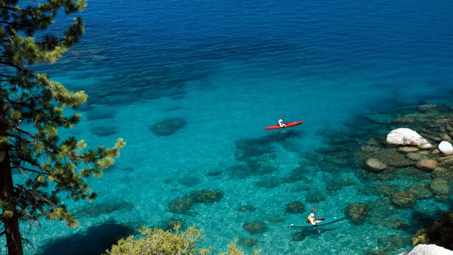 Kayakers lake Tahoe shore