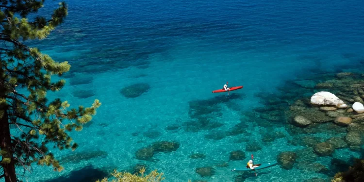 Kayakers lake Tahoe shore