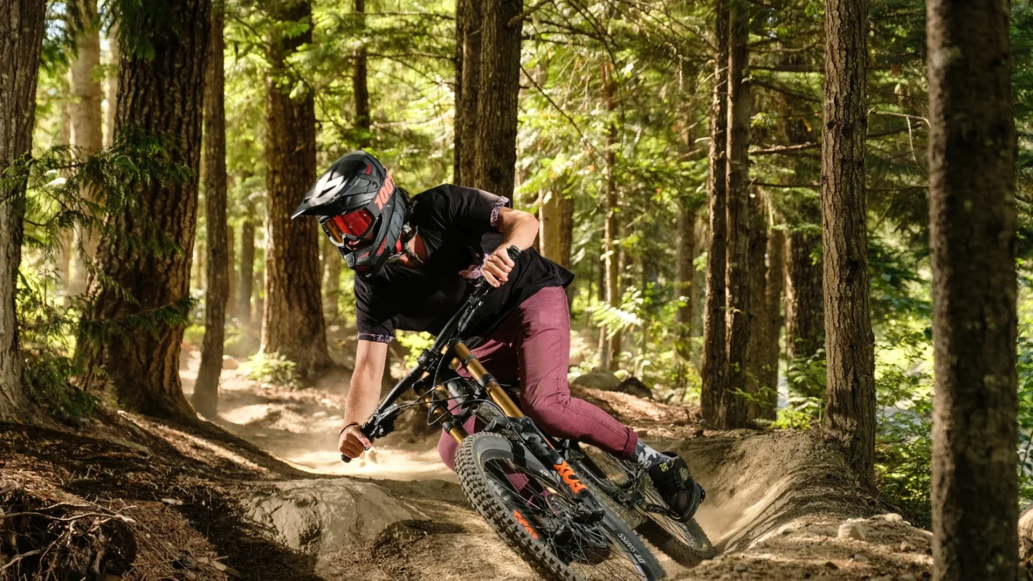 Mountain biker flow track forest