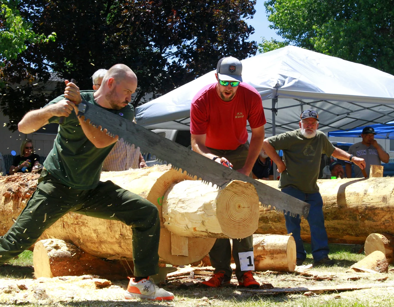 Two men cross saw competition