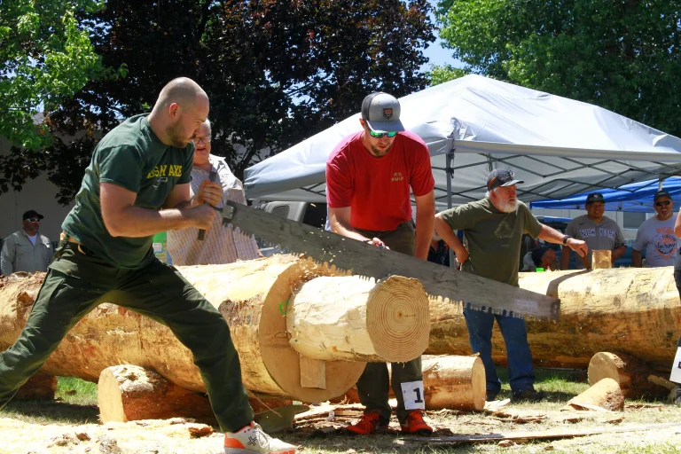 Two men cross saw competition