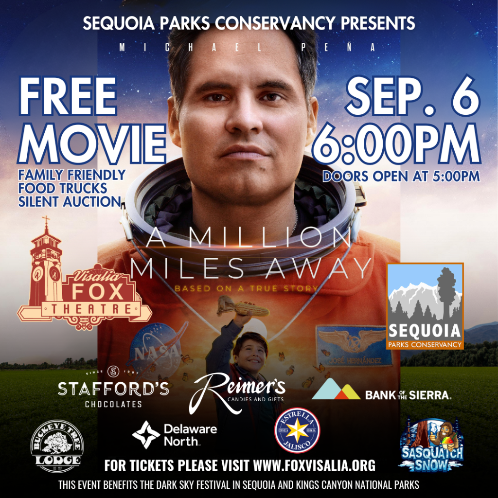 Sequoia Parks Conservancy "A Million Miles Away" movie event flyer.