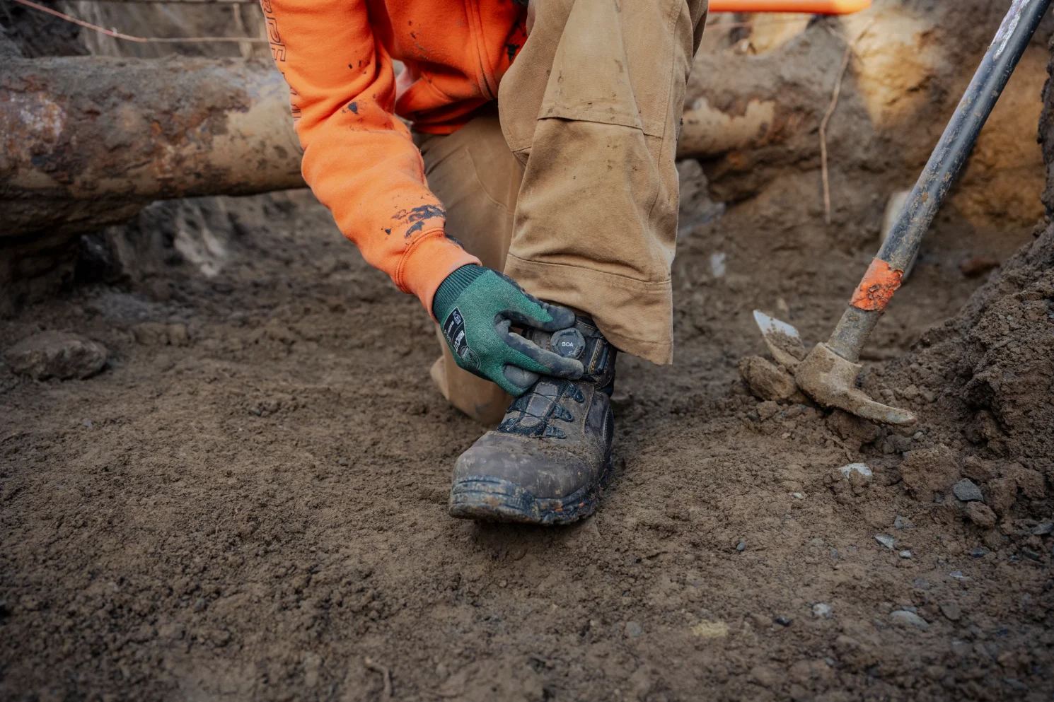 Man tightening his Danner Work boot with new BOA system