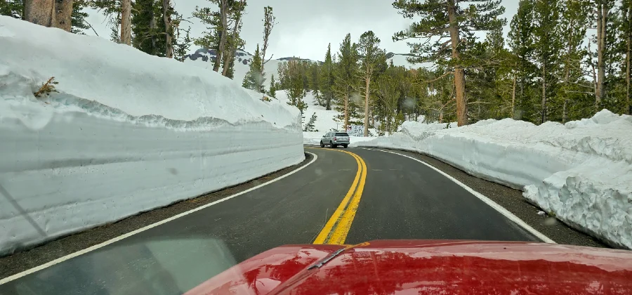 Sonora Pass with large snow banks