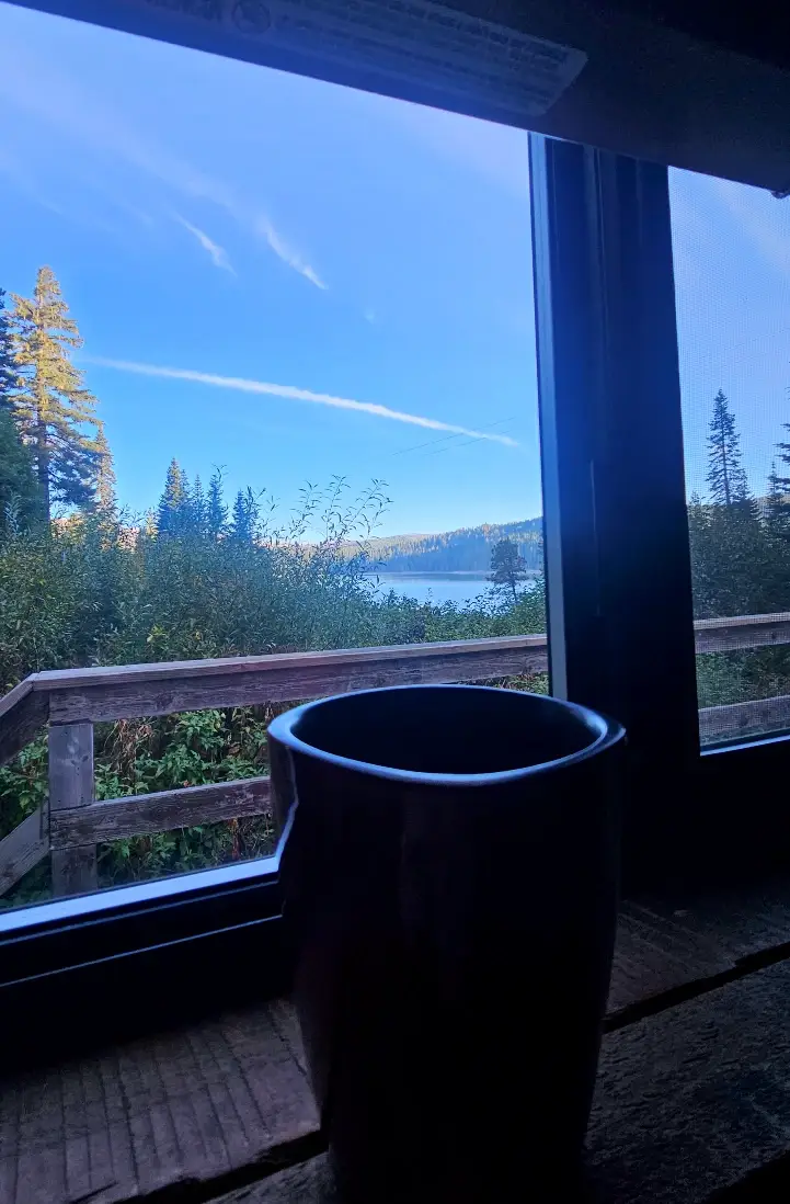 coffee bucks lake cabin window